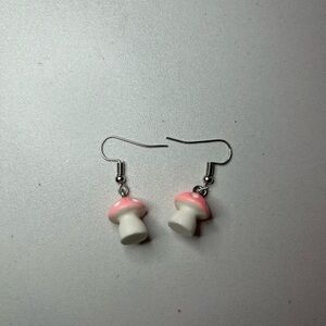 Pink and White Mushroom Earrings